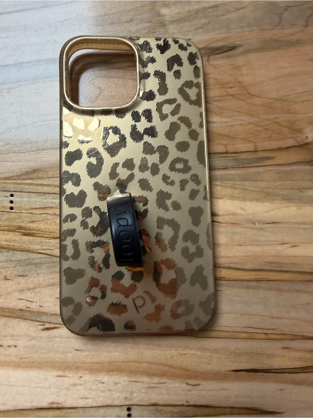 Loopy Gold Leopard Print Phone Case with Black Ring Grip 6.7” iPhone 13 Pro Max